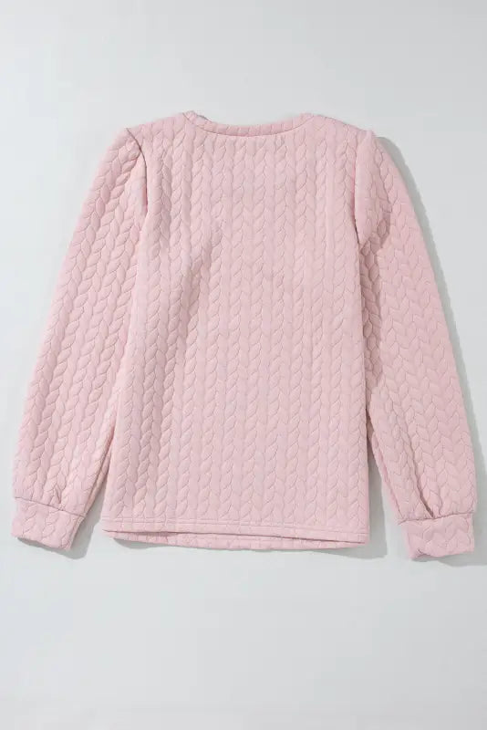 Rose red cable textured puff sleeve sweatshirt - tops