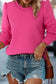 Rose red cable textured puff sleeve sweatshirt - tops