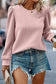 Rose red cable textured puff sleeve sweatshirt - tops