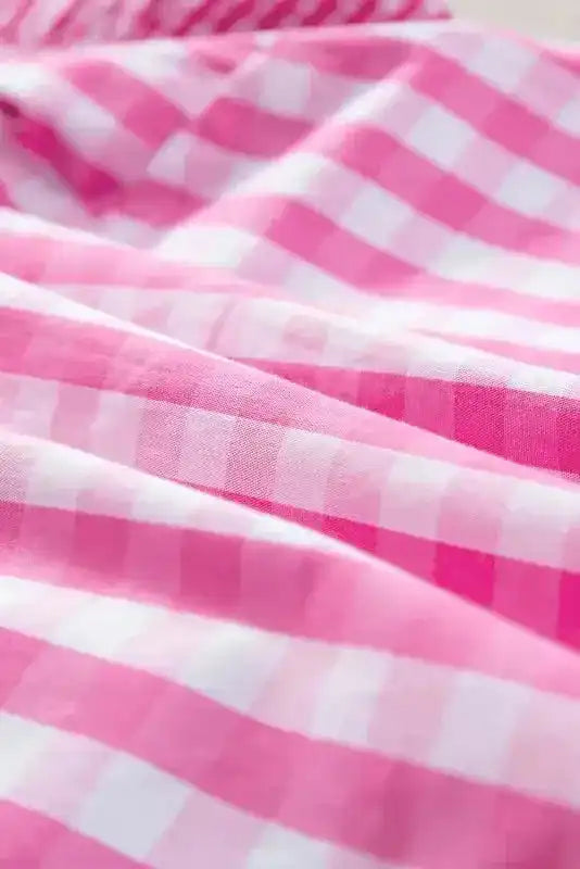 Rose Red Checkered Blouse - Ruffled Sleeve Frilled Neck - Fashionfitz