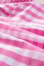 Rose Red Checkered Blouse - Ruffled Sleeve Frilled Neck - Fashionfitz