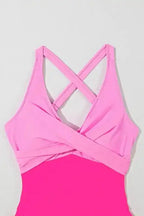 Rose Red Crisscross Straps Tie Back Flared One Piece Swimsuit - Fashionfitz