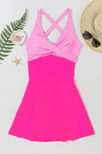 Rose Red Crisscross Straps Tie Back Flared One Piece Swimsuit - Fashionfitz