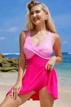 Rose Red Crisscross Straps Tie Back Flared One Piece Swimsuit - Fashionfitz