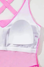 Rose Red Crisscross Straps Tie Back Flared One Piece Swimsuit - Fashionfitz