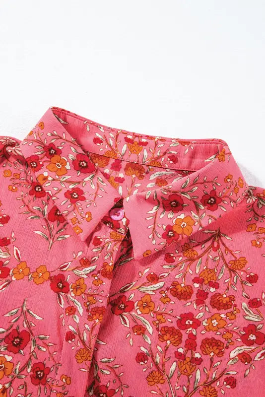 Rose red floral loose shirt - tops/blouses & shirts