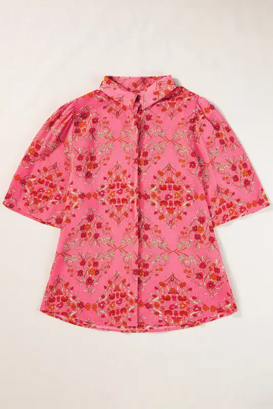 Rose red floral loose shirt - tops/blouses & shirts