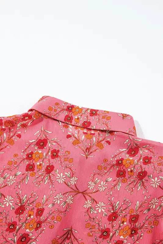 Rose red floral loose shirt - tops/blouses & shirts