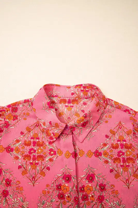 Rose red floral loose shirt - blouses & shirts