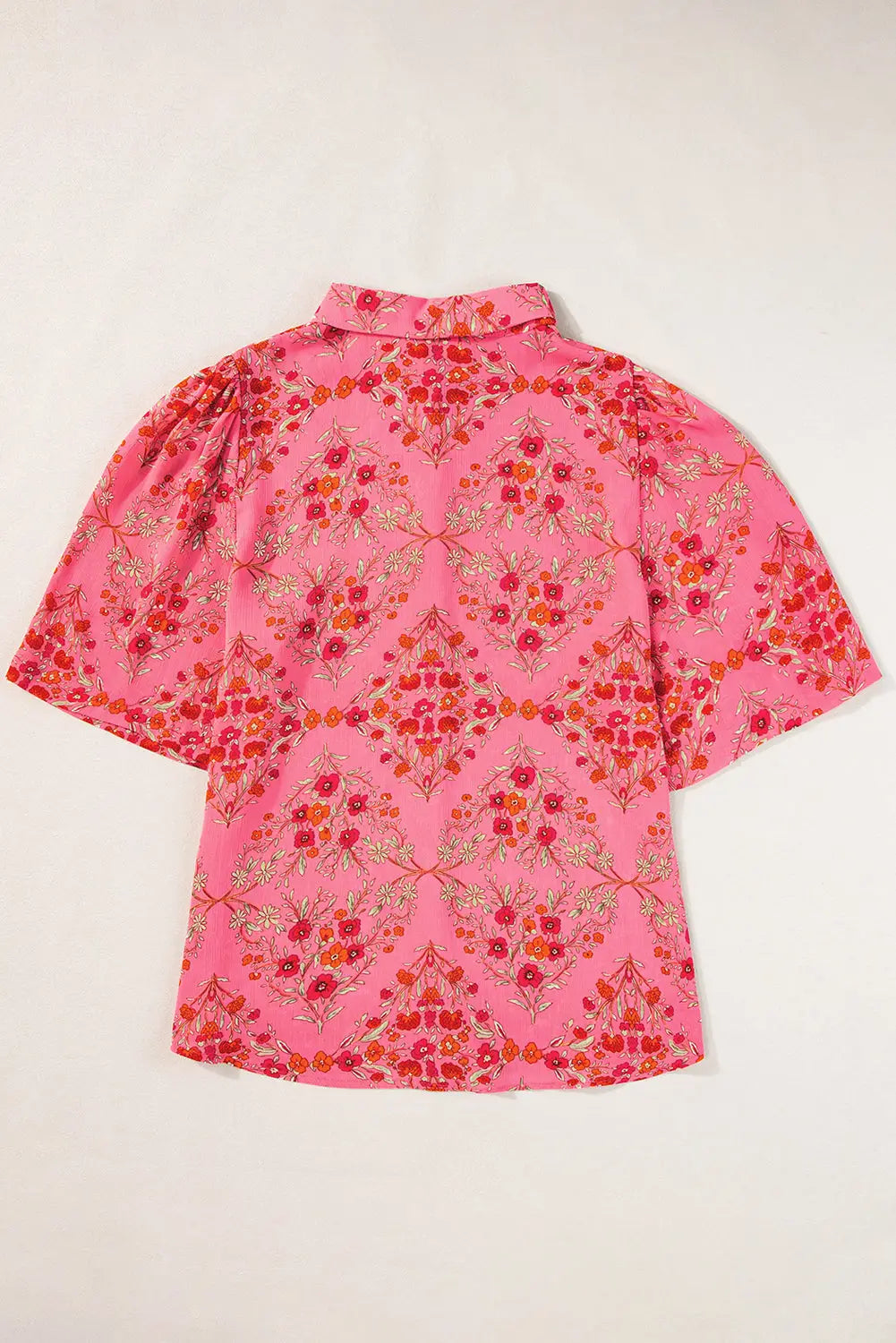 Rose red floral loose shirt - tops/blouses & shirts