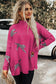 Rose red lively cheetah print high neck split hem sweater - sweaters & cardigans