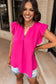 Rose Red Notched Neck Ruffle Sleeve Blouse - Fashionfitz