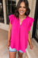 Rose Red Notched Neck Ruffle Sleeve Blouse - Fashionfitz