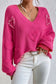 Rose red pearl embellished fuzzy hearts v neck sweater - sweaters & cardigans