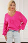 Rose red pearl embellished fuzzy hearts v neck sweater - sweaters & cardigans