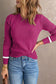 Rose red ribbed trim crew neck long sleeve sweater - sweaters & cardigans