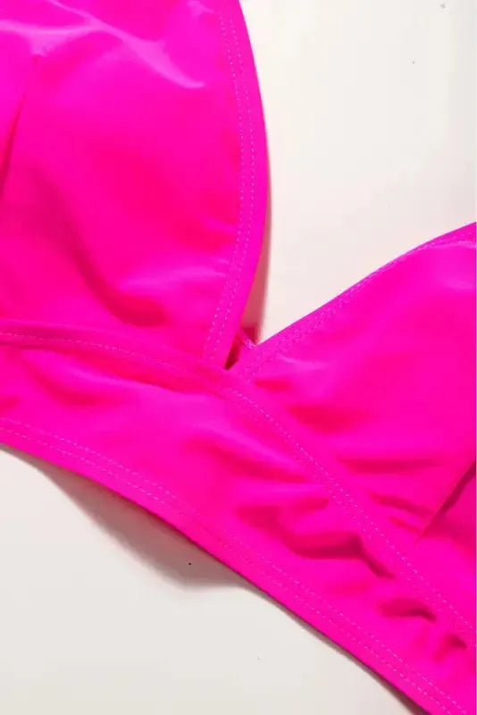 Rose Red Ruffled V Neck Swim Top - Fashionfitz