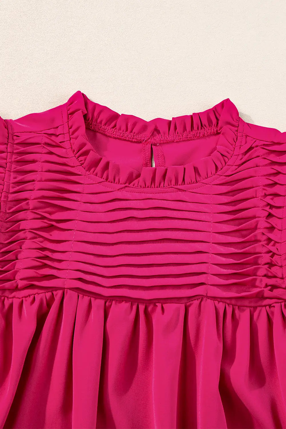 Rose red smocked ruffle sleeve blouse - tops/blouses & shirts