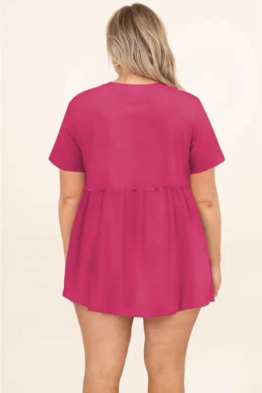 Rose red solid short sleeve flowy plus size top