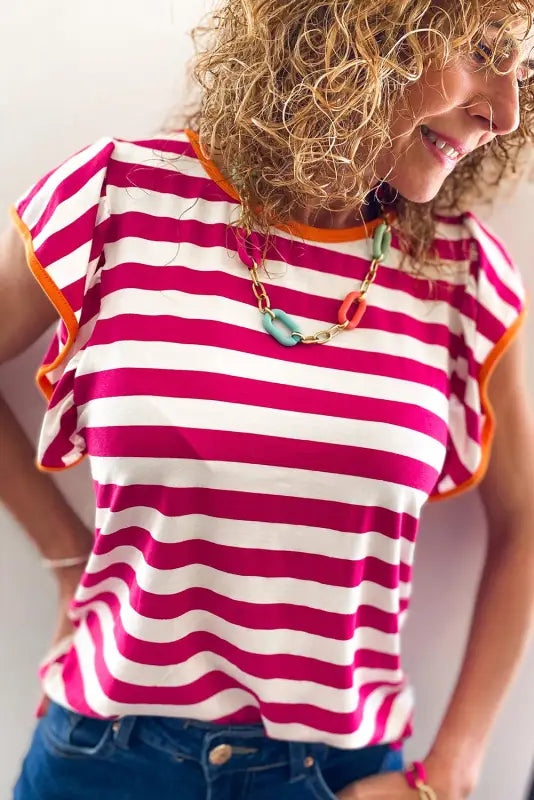 Rose red striped blouse - blouses