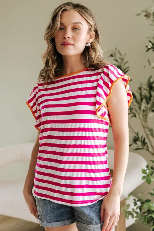 Rose red striped blouse | fashionfitz