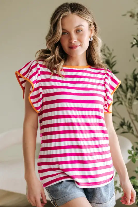 Rose red striped blouse | fashionfitz