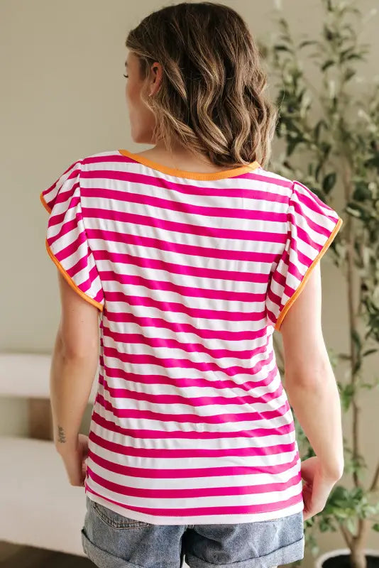 Rose red striped blouse | fashionfitz