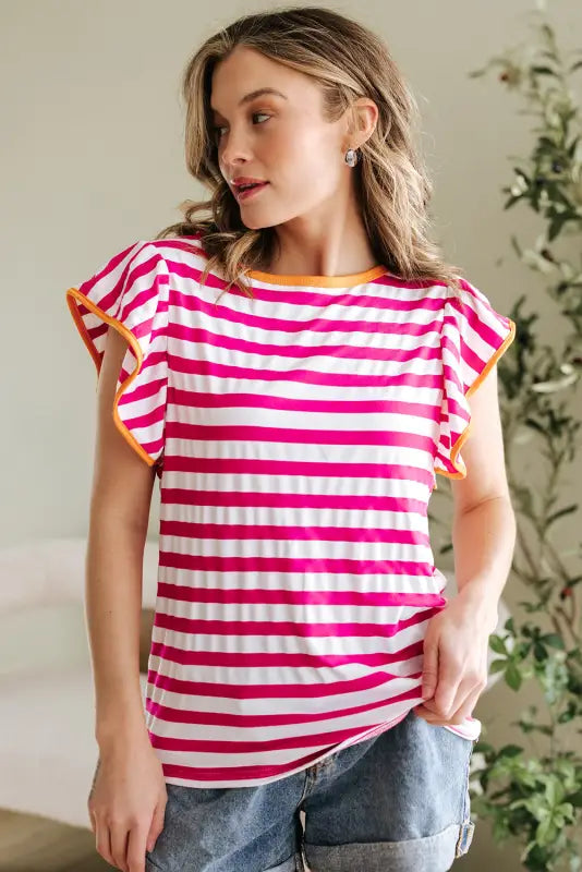 Rose red striped blouse | fashionfitz