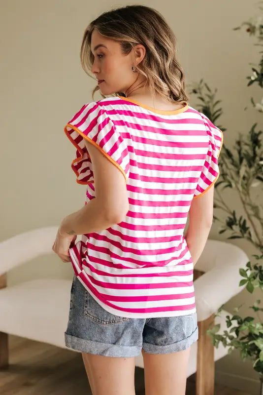 Rose red striped blouse | fashionfitz