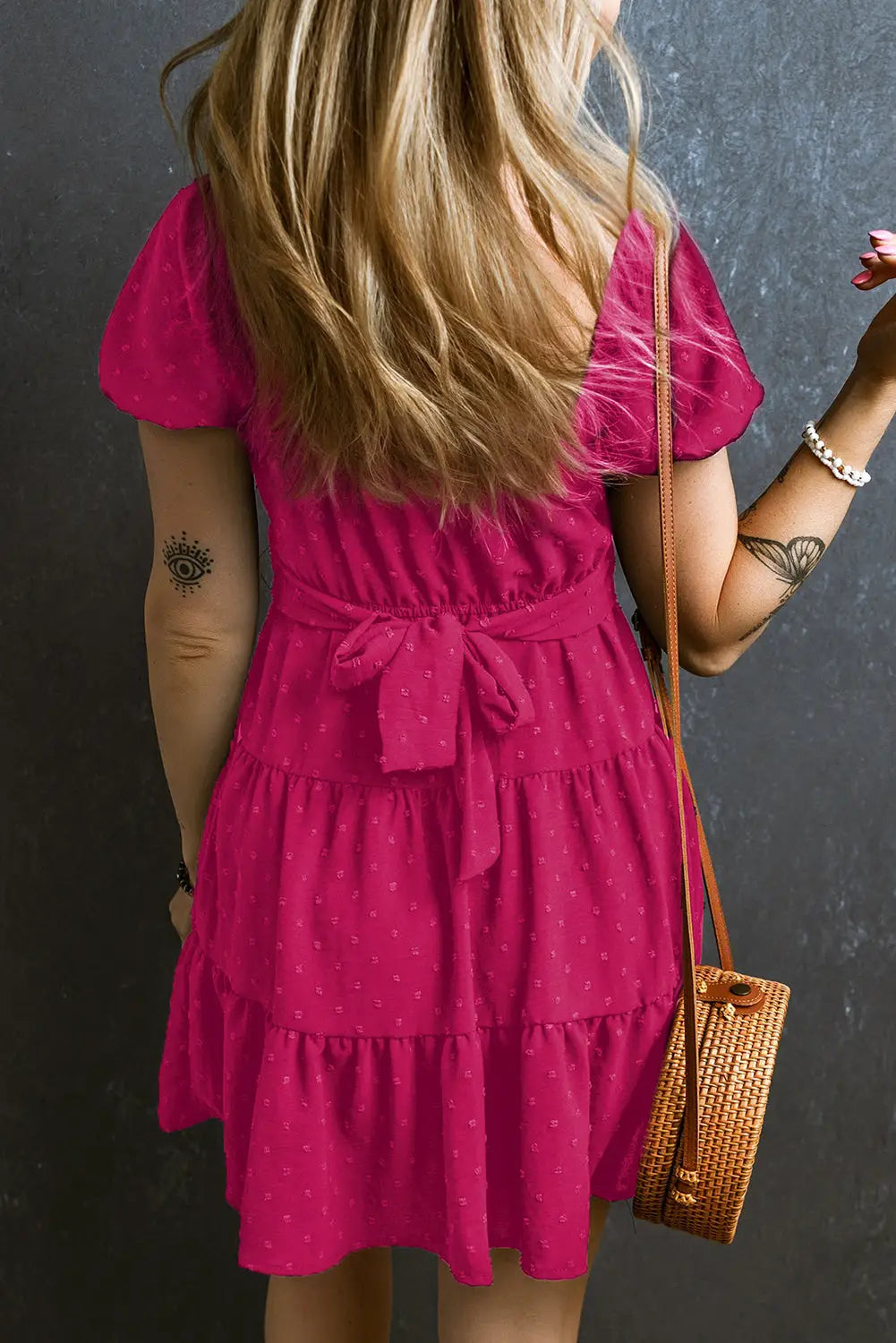 Rose red swiss dot mini dress - dresses
