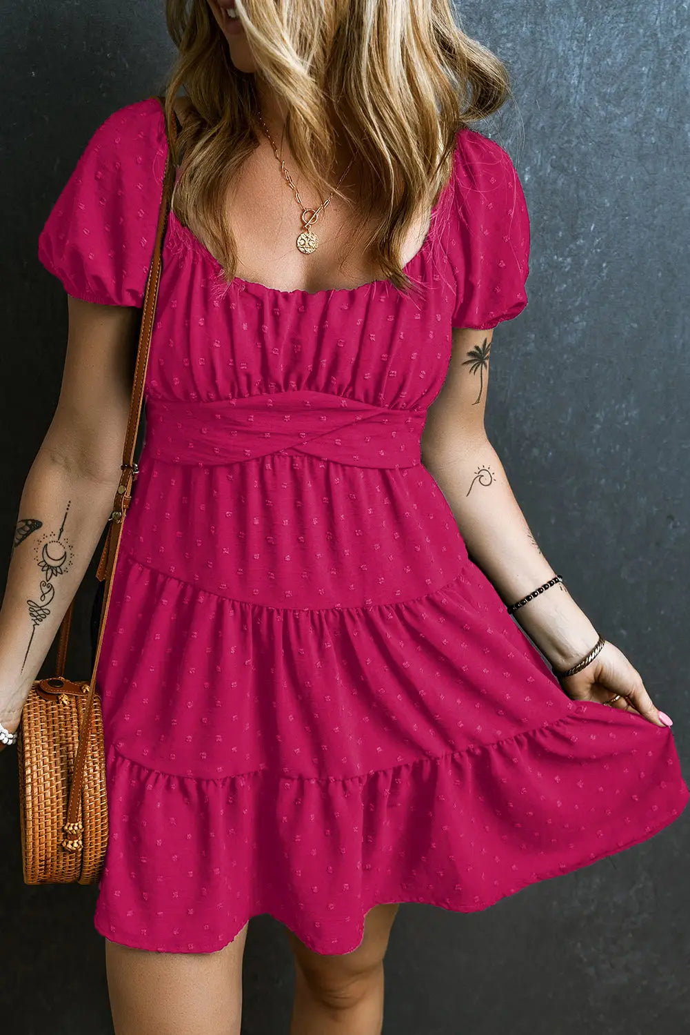 Rose red swiss dot mini dress - s / 100% polyester - dresses
