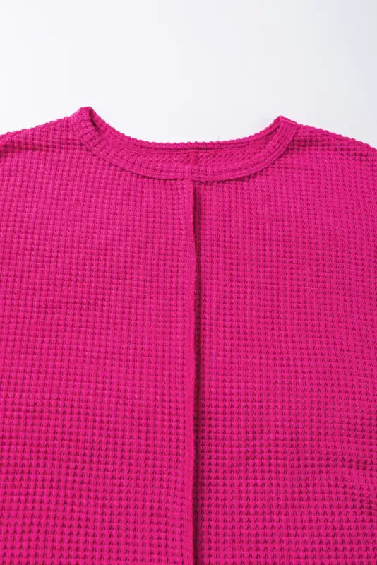 Rose red textured center seam long sleeve split top - tops