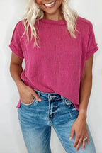 Textured Knit T-shirt - Rose Red - Fashionfitz