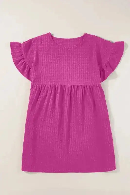 Rose Red Textured Mini Dress - Fashionfitz