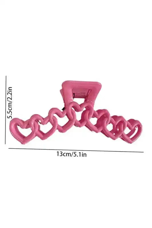 Rose Red Valentines Heart Shaped Large Hair Claw measuring 5.1 inches wide and 2.2 inches tall, ideal for stylish hair accessories collection.
