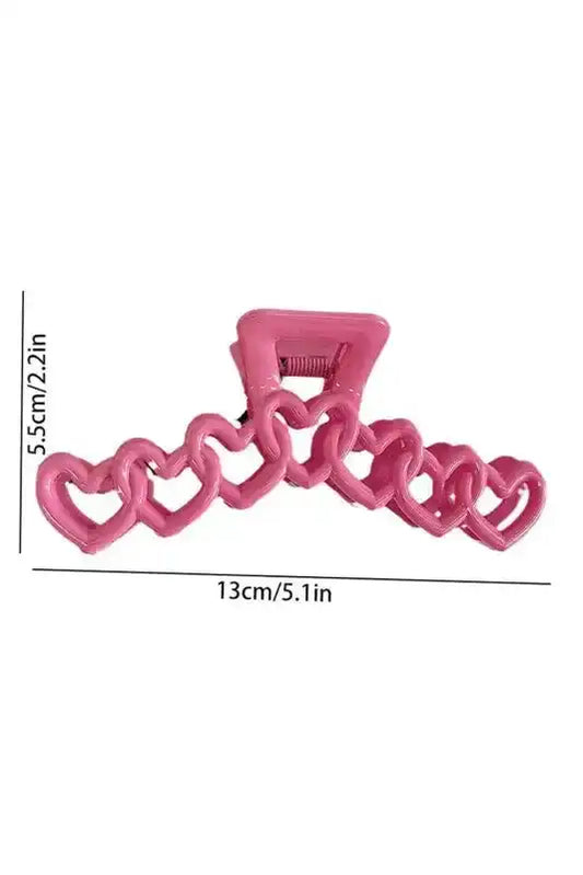Rose Red Valentines Heart Shaped Large Hair Claw measuring 5.1 inches wide and 2.2 inches tall, ideal for stylish hair accessories collection.