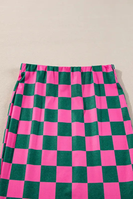 Rose rendezvous midi skirt - checkered elegance | high waist design