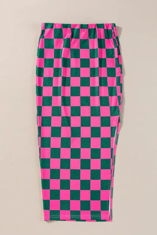 Rose rendezvous midi skirt - checkered elegance | high waist design