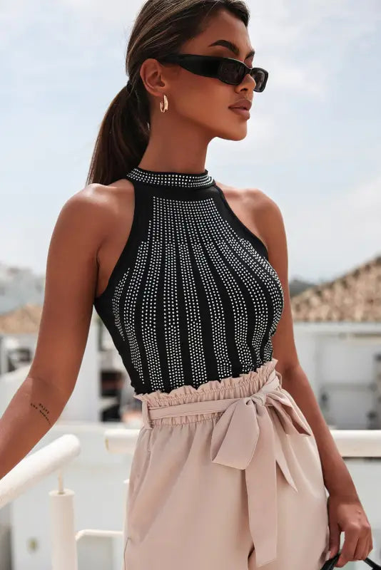 Rose rhinestone tube crop top - tops