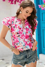 Rose Ruffle Flutter Sleeve Floral Blouse - Fashionfitz