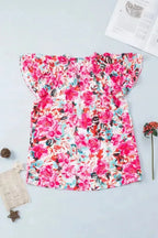 Rose Ruffle Flutter Sleeve Floral Blouse - Fashionfitz
