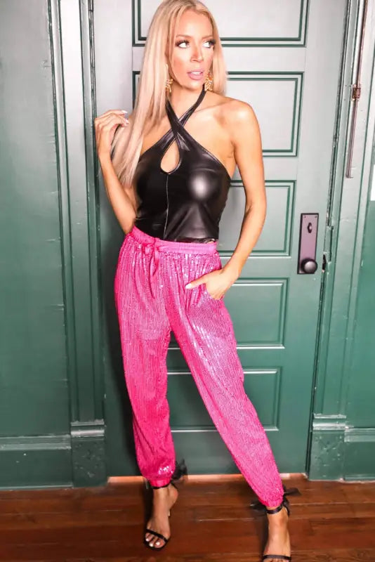 Rose sequin jogger pants - joggers