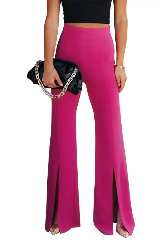 Rose split hem high waist pants - wide leg