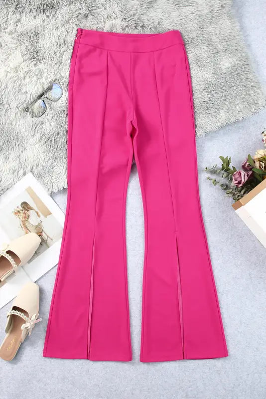 Rose split hem high waist pants - wide leg