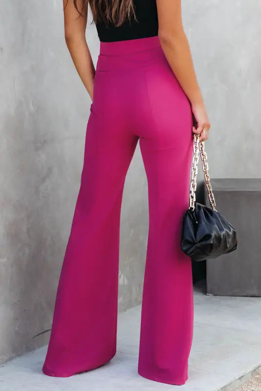 Rose split hem high waist pants - wide leg