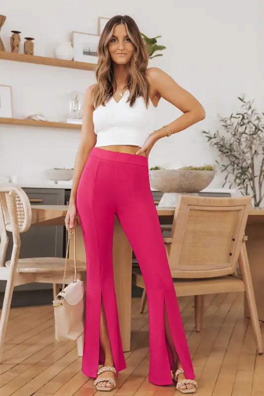 Rose split hem high waist pants - wide leg