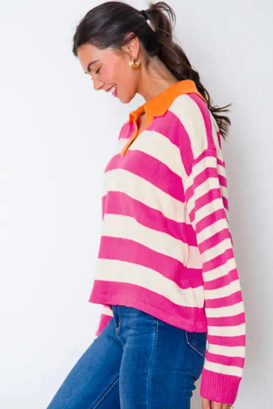 Rose stripe harmony sweater - chic v-neck | fashionfitz