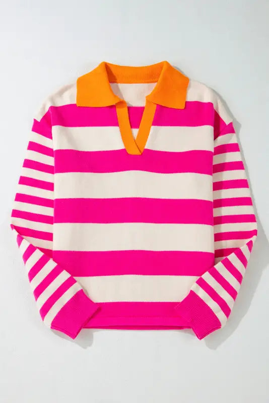 Rose stripe harmony sweater - chic v-neck | fashionfitz