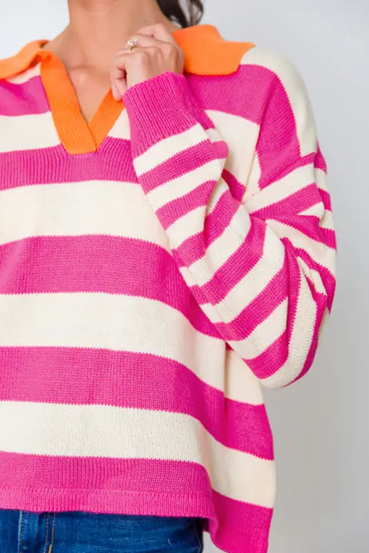 Rose stripe harmony sweater - chic v-neck | fashionfitz