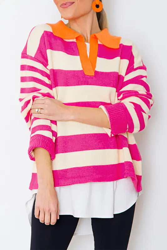 Rose stripe harmony sweater - chic v-neck | fashionfitz